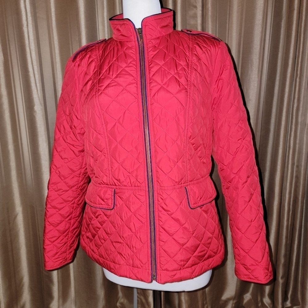 Talbots Petites Red Quilted Nylon Zip-Up Jacket Size Large Petite